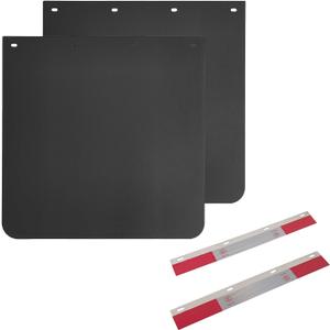 24"x24" Black Polymer Mud Flaps and 24"x3" Mud Flap Reflector Reflective Tape Fit for Semi Trucks Trailers, Pack of 2 