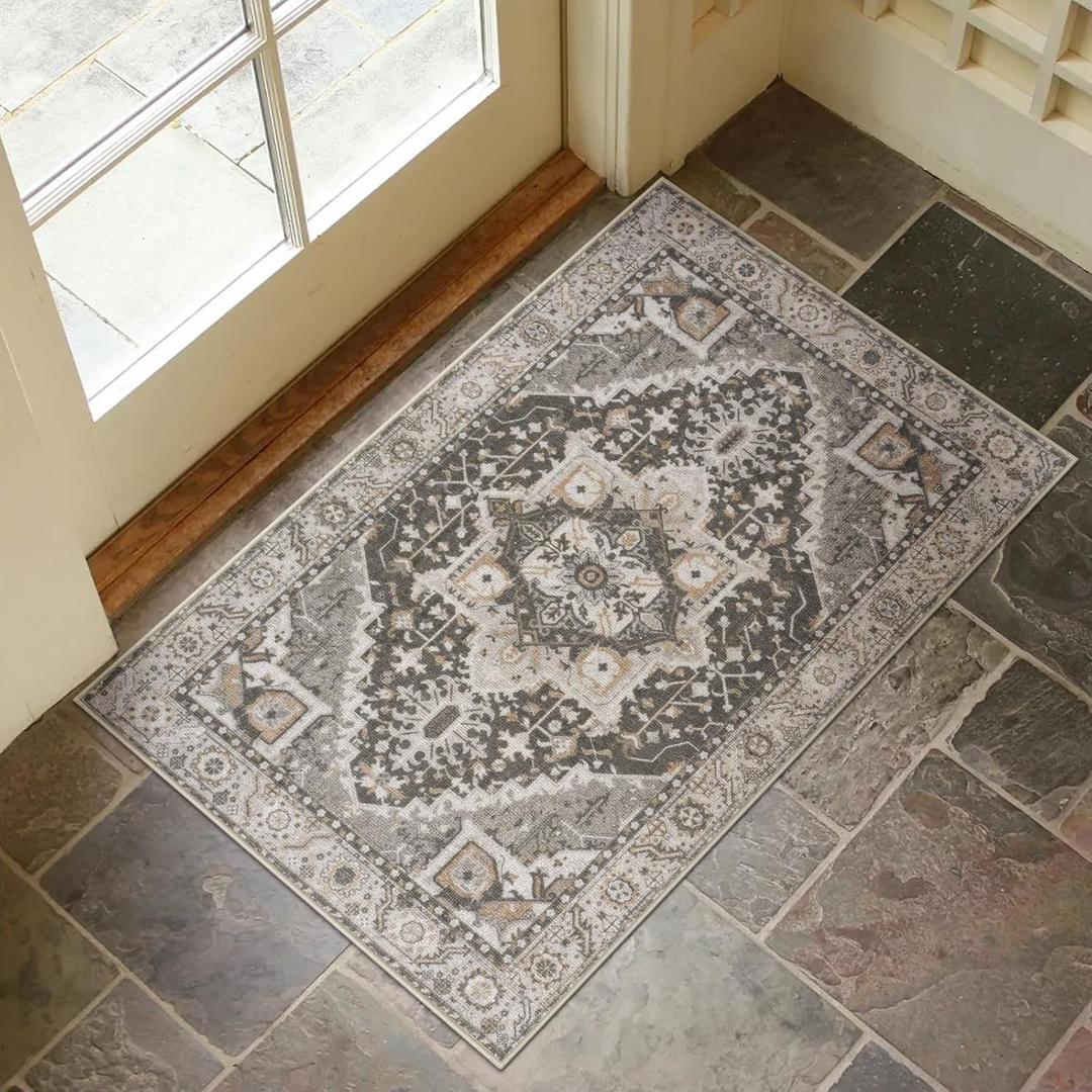 Collive Washable Indoor Door Mat, Non Slip Retro Door Mat Indoor Entrance 2x3 Small Rug, Quick Absorbent Floor Welcome Front Doormat, Rugs for Entrayway Doormats for Kitchen Home Patio (24" x 36", Tan)