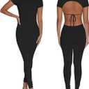 Bodycon Jumpsuits for Women Sexy Backless Short Sleeve High Waisted One Piece Outfits Skinny Catsuits (Small, Black)