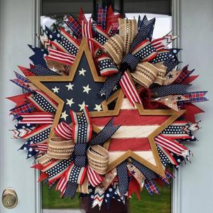 4th of July Patriotic Wreath 15.7 Inch, American Flag Wreaths for Front Door, Red White and Blue Weather Farmhouse Outdoor Holiday Decoration, Memorial Day Independence Day Spring Decor