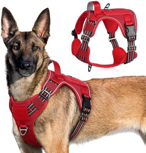 rabbitgoo Tactical Dog Harness for Large Dogs, No Pull Military Service Vest with Handle & Molle, Easy Control for Training Walking, Adjustable Reflective Straps, Red, XL