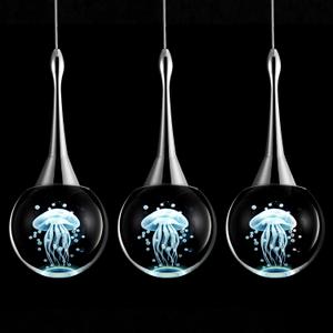 CHYING 3 Pack Mini Modern LED Pendant Lights Kitchen Island, Chrome 5W Crystal Globe Jellyfish Pendant Lighting for Dining Room Bathroom Bedroom Entry Foyer Bar, 6000K Cool White