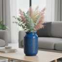 Blue Ceramic Vase for Home Decor, 9 Inch Modern Farmhouse Vase, Decorative Vases for Pampas Grass, Fireplace, Living Room, Bathroom, Tabletop, Kitchen, Office, Farmhouse Decor