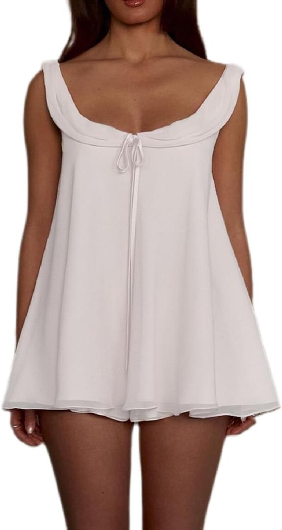 UAURORAO Women Cute Babydoll Shorts Set Sleeveless Chiffon Ruffle Tank Top Flowy Wide Leg Shorts Pajamas Pjs Loungewear (Large)