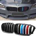 F10 Grille,Front Kidney Grille Grill Compatible With 2010-2017 5 Series F10 F11 M5 (Double Slats Gloss M Color Grills, 2pcs)