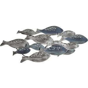 Danya B. School of Fish Modern Metal Wall Art, Perfect for Coastal, Nautical, Beach, or Boat Decor, Collector, Vacation House, Blues and Silver Wall Art