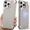 Metal Leather Frameless Case for iPhone 16 Pro Max Compatible with Magsafe, Aluminum Alloy Frame Protective Minimalist Shockproof Slim Hard Ultra Thin Magnetic Bumper Cool, Natural