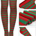 SOMSOC 5 Pack Women Christmas Elf Costume Set Velvet Dress Belt Striped Over Knee High Socks Elf Hat Shoes for Cosplay (XX-Large)