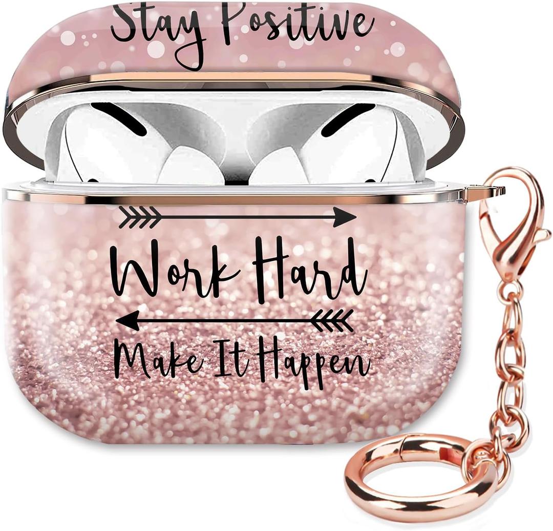 ZEKICE Compatible with AirPod Pro 2nd/1st Generation Case Cover Protective Shockproof Hard Cover Shell with Rose Gold Keychain, Case for Girl Women Men (Inspirational Quotes Pink)