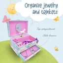 The Memory Building Co Unicorn Musical Jewelry Box Plays Classic Melody, Storage Organizer Music Box for Kids Ages 6-12, MDF Wood w/ 2 Fabric Lined Ring Bracelet Necklace Treasure Compartments