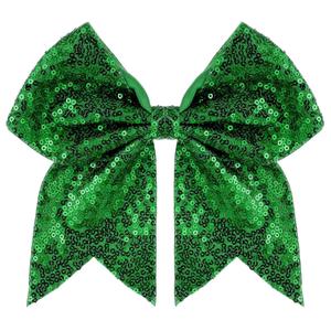 Large Glitter Cheer Bows Clips, Jumbo Big 7 Inch Cheerleading Sequin Hair Bow Hair Accessories for Teens Girls Football Sports Cheerleader Outfit Uniform (Green)