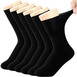 6 Pairs Non Binding Loose Fit Ankle Socks - Seamless Wide Thin Crew Socks with No Elastic Top for Men & Women, Plus (as shown in the pictures, Black)
