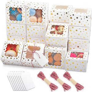 32Pcs 4x4x2.5 in Christmas Cookie Boxes with Window, White Bakery Boxes for Cookie, Treat Boxes Pastry Boxes for Gift Giving, Chocolate Covered Strawberries, Dessert, Donut, Cupcakes Muffins
