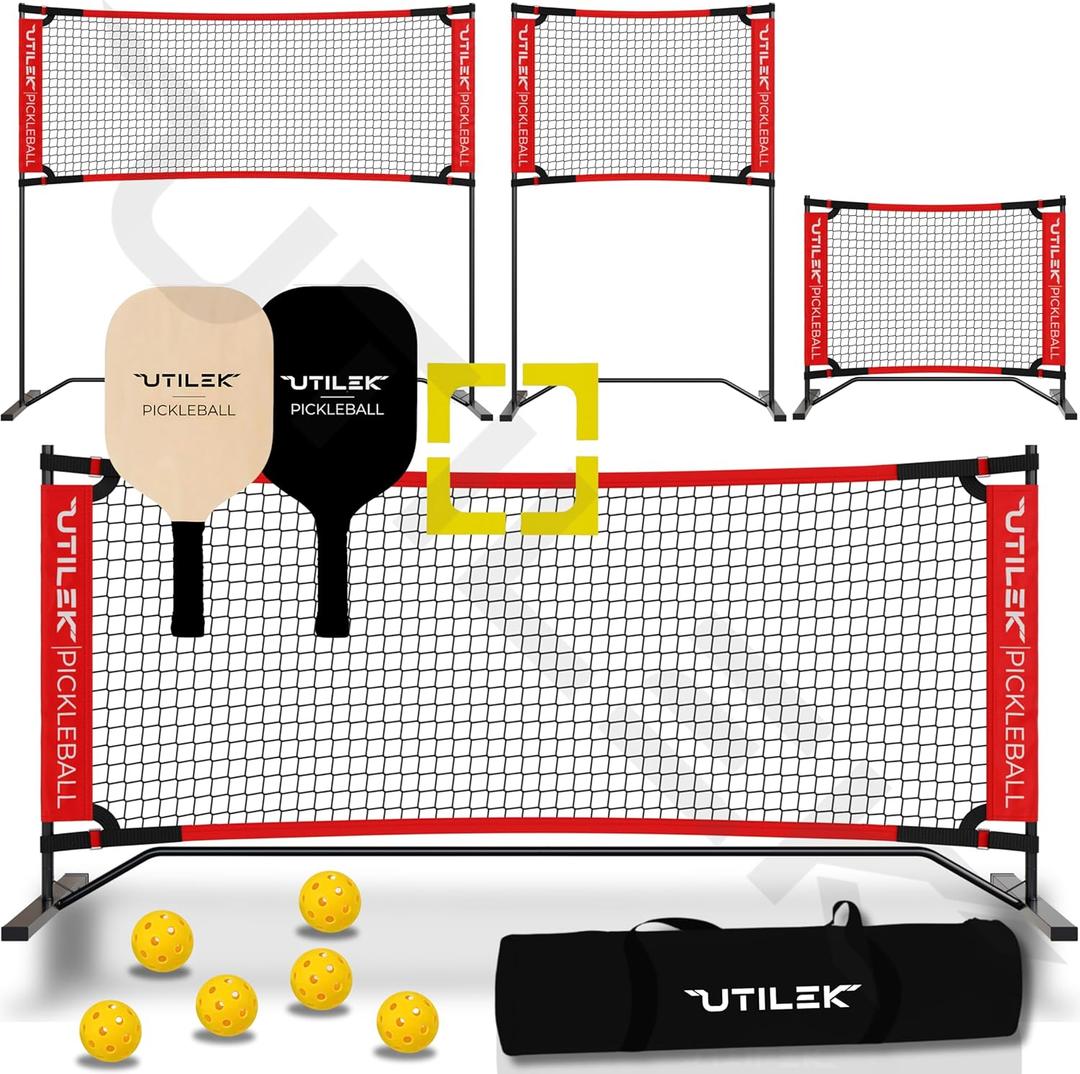 Mini Pickleball Dink Net, Small Size Set 4ft + 7ft, Paddles, Court Markers, 6 Balls, Bag, Rebounder Practice Trainer, Master Pickle Ball, Home Equipment Portable, Adjustable, Indoor, Outdoor, Driveway