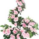 LESING Rose Garlands Artificial Rose Vines,4PCS(28.8FT) Fake Silk Flower Garland with Greenery Plants Wedding Hanging Flower Vines Garlands for Home Office Arch Garden Decoration (Pink)