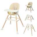 JOYMOR 5 in 1 Convertible Baby High Chair, Highchair for Babies and Toddlers, Easy Clean, Infant Highchair with Removable Double Tray & 5-Point Harness (Beige)