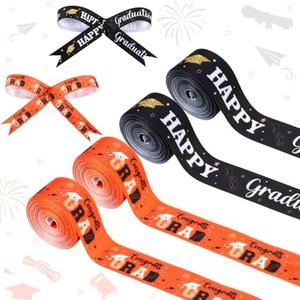 JOYMEMO 4 Rolls 20 Yards Orange and Black Graduation Grosgrain Ribbons - 1 Inch Congrats Grad Decorations for Gift Wrapping Leis Wreath Money Cake, Happy Graduation Class of 2026 Party Supplies