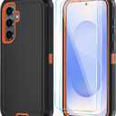 ONOLA Phone Case for Samsung Galaxy S25 Case with HD Screen Protector, Heavy Duty Shockproof & Dropproof 3-Layer Cover Phone Case for Galaxy S25 6.2'',BlackOrange