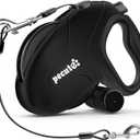 Pecute 32ft Retractable Dog Leash with Poo Bag Holder, Chew Proof Dog Leash with 360 Tangle-Free Extended, Anti-Slip Handle & Quick Brake Button, Suitable for Dogs Up to 110lbs in Weight (Black)