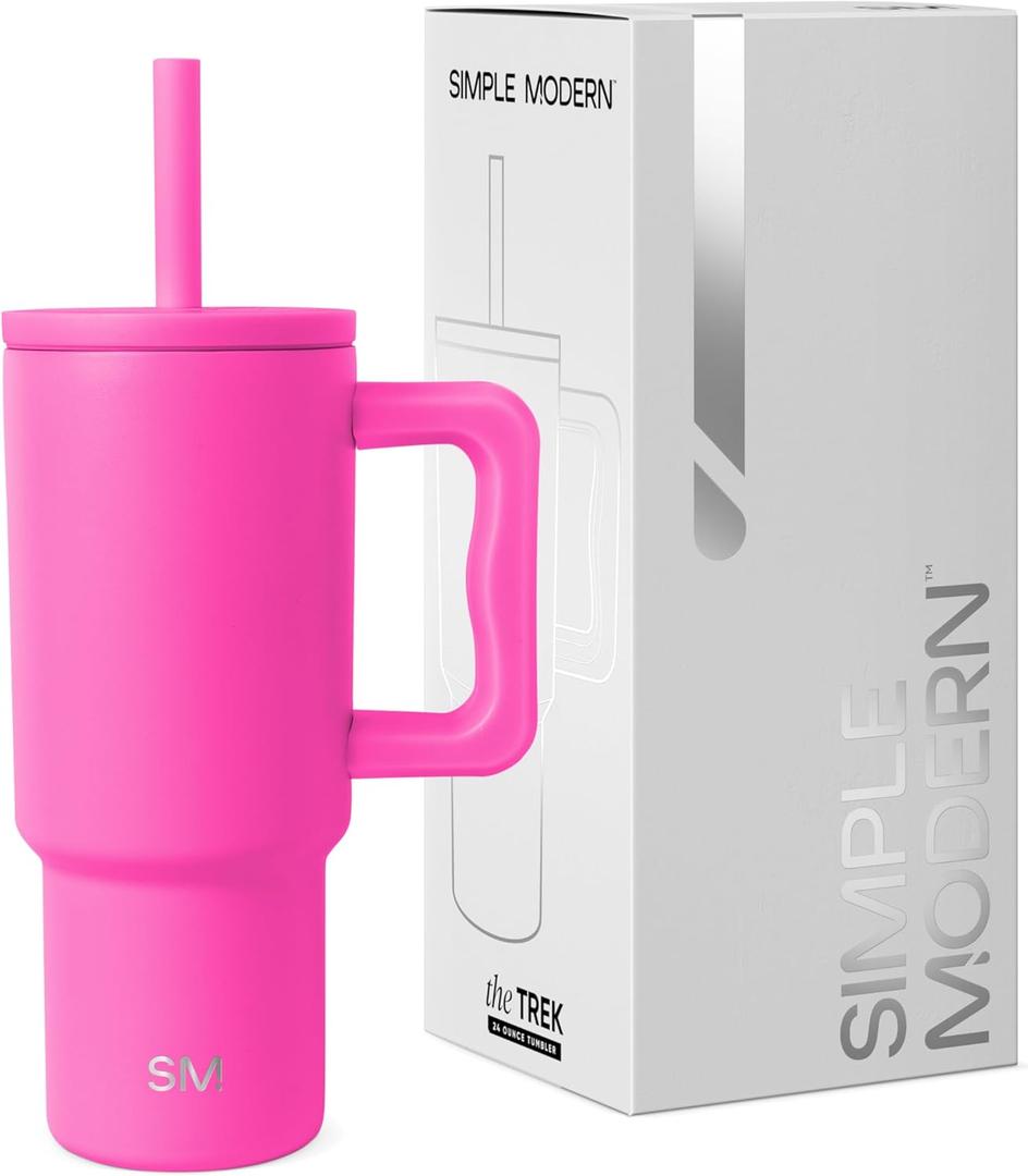 Simple Modern Kids 24 oz Tumbler with Handle and Silicone Straw Lid | Spill Proof and Leak Resistant | Reusable Stainless Steel Bottle | Gift for Kids Boys Girls | Trek Collection | Raspberry Vibes