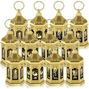 12pcs Gold Ramadan Lantern Lights, Ramadan Decorations, Mini EID Mubarak Candle LanternsRamadan Decorations for Home, Table, wall