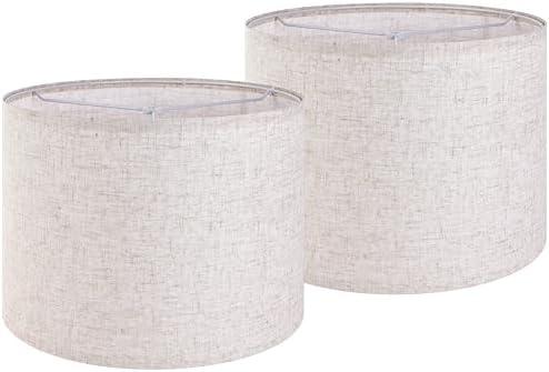 Large Drum Lamp shades Set of 2 Oatmeal Linen Lampshade 16" Top x 16" Bottom x 12" High (Spider) Farmhouse Lampshade for Table & Floor Lamp - Lampshades Replacement By GO&SO
