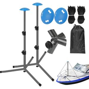 Windproof Boat Cover Support Pole System 1/2 Pcs with Adjustable Heights & Tripod Base, Telescoping Steel Furniture Cover Support Poles 22"-49" with Rope & Storage Bag (2 PCS)