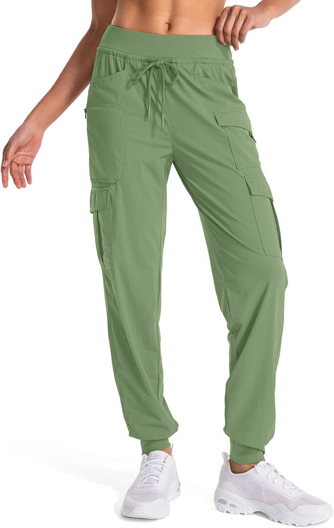 linlon Womens Hiking Pants Quick Dry UPF 50 Casual Pants Lightweight Travel Safari Work Cargo Joggers Pants (Green, XL)