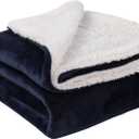 NANPIPER Sherpa Blanket - Super Soft Fuzzy Flannel Fleece/Wool Like Reversible Velvet Plush, Thick Warm for Winter (Twin Size 60"x80", Navy Blue)