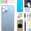 Back Glass Replacement for iPhone 13 Pro with Repir Tools, Big Hole Rear Back Cover Glass Replacement All Carriers with Pre-Installed Adhesive and Repairing Tool Kits (Sierra Blue)