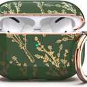 TATOFY Case Cover for AirPods Pro 2019,Stylish AirPods Pro Case for Women Girls, Flower Patterns Protective Hard Case with Clip (Golden Green)