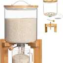 Glass Rice Dispenser 5L, Cereal Dispenser Countertop, Grain Dispenser/Food Storge Container for Kitchen and Pantry Organization, Cereal Dispenser with Bamboo Holder