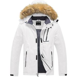 Pursky Men's Waterproof Ski Jacket Winter Snow Coats Fur Hooded Raincoats Parka,S