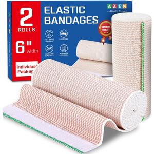 AZEN Premium 2 Pack Elastic Bandage Wrap 6 Inch, Compression Wrap Bandage for Legs, Ankle, Knee, Tummy, Body, Latex-Free, Lymphedema Wraps for Legs