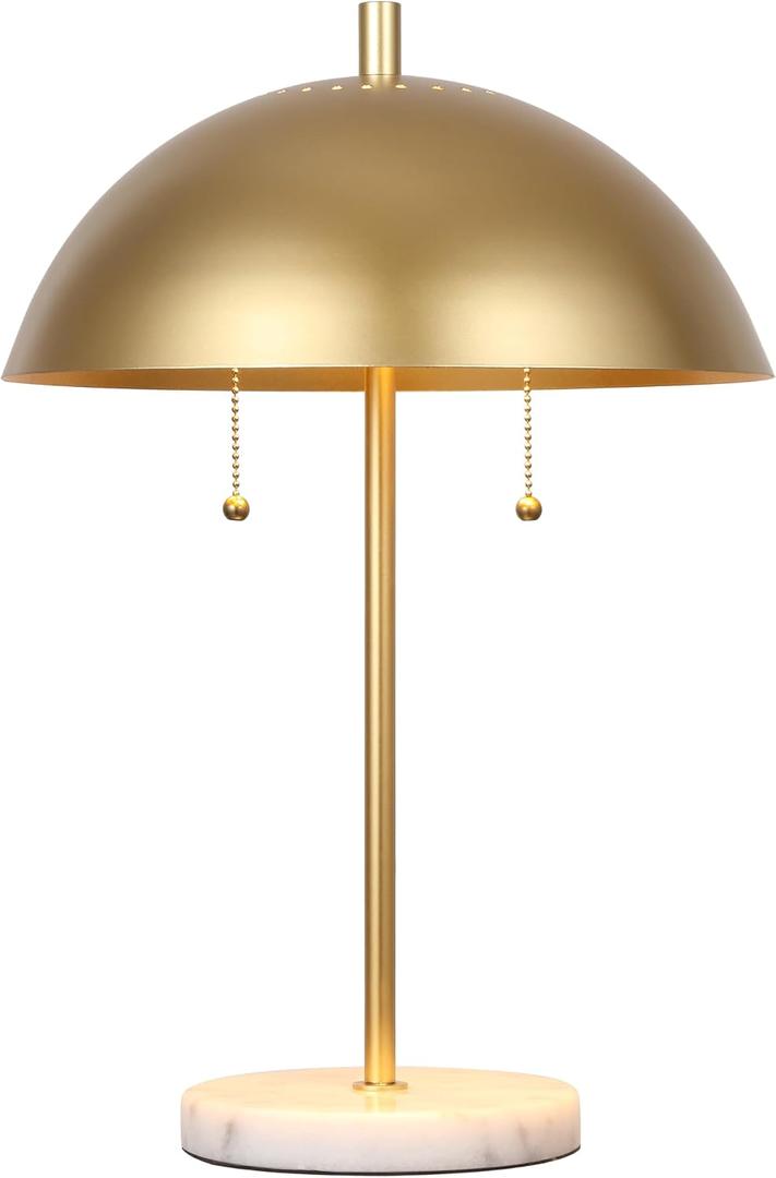 JONATHAN Y 20.7" Gold/White Marble 2-Light LED Table Lamp for Modern Bedside Decor, Glam Desk Lamp, Gold Metal Dome Shade, Pull Chain Switch, Bulbs Included JYL1071A