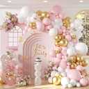 136pcs Pink and White Gold Balloon Arch Garland Kit with Pink White Metallic Gold Balloons for Birthday Bridal Baby Shower Decorations