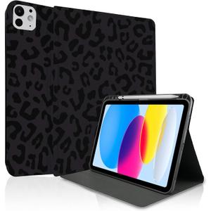 TopPerfekt for iPad Pro 11 Inch M4 2024 (5th Generation) Case with Auto Wake/Sleep Stand Folio Case Cover with Pencil Holder for Kids, Boys, Girls, Anti-Slip, Anti-Shock - Black Leopard
