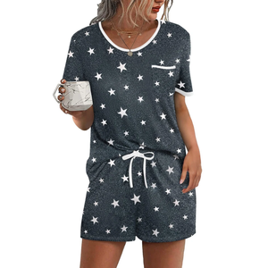 Ekouaer Women's Pajama Set 2 Piece Lounge Shorts & Short Sleeve Tops Size L