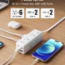 15 Ft Extension Cord with Multiple Outlets, Long Extension with 6 Outlets 4 USB Ports(2 USB C), Flat Plug Surge Protector Power Strip for Home, Office Supplies, Dorm Essentials