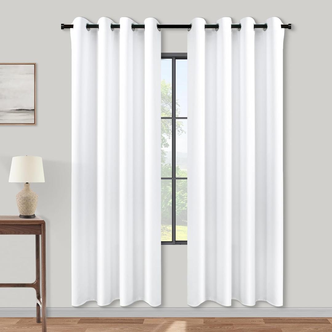 KOUFALL 52x78 Inches Long White Blackout Curtains for Bedroom