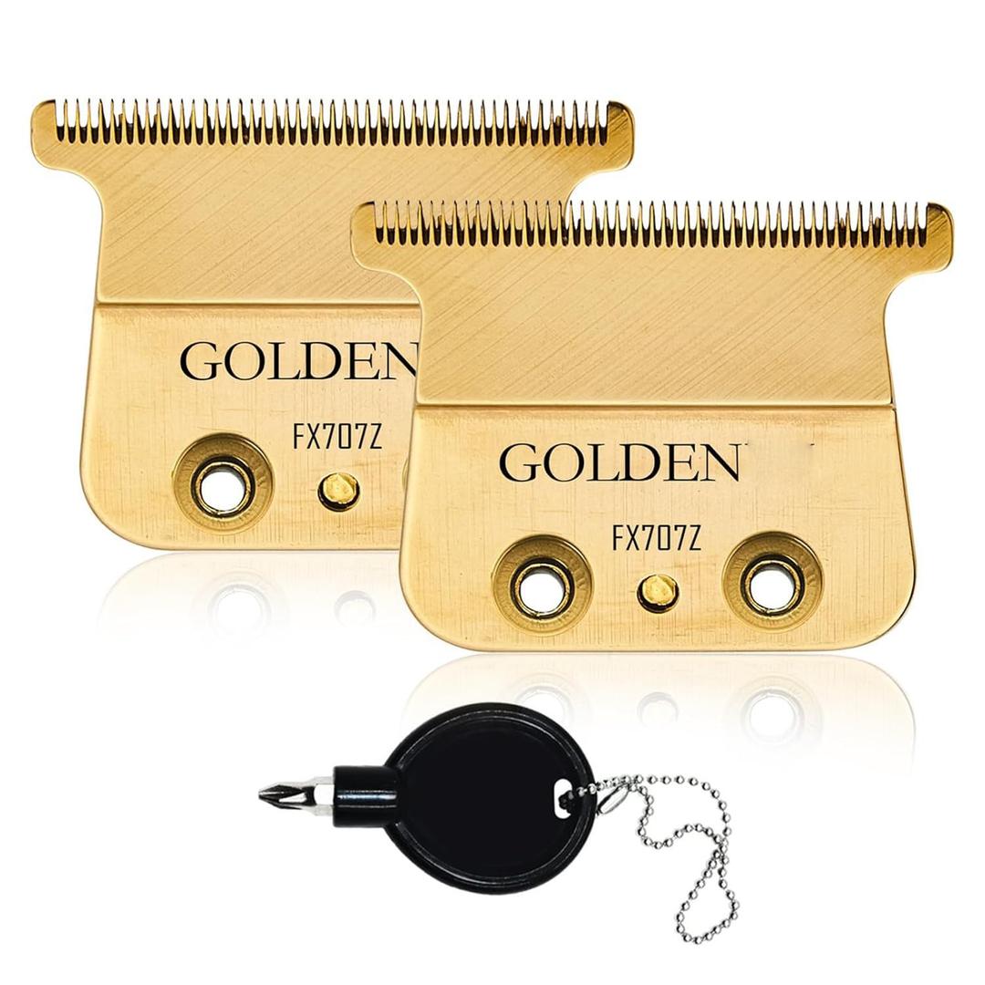 2PCS Gold FX707Z DLC Replacement Blades for BaByliss PRO Barberology Trimmer Blade,DLC 2.0 Trimmer Replacement Blade for BaBylissPRO FX787 & FX726 Hair Trimmer,Gold