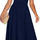 OFEEFAN Summer Dresses for Women Square Neck Corset A Line Maxi Dress Ruffle Ruched Waist Flowy Outfits (Blue, M)