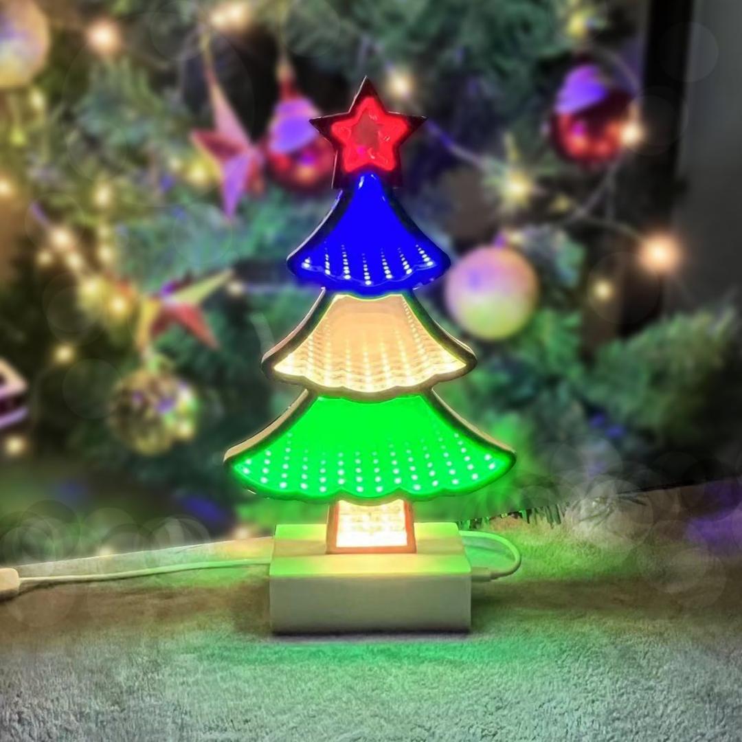 Christmas Infinity Tree Decor,Chirstmas Gift LED Infinity Tree Light,16In USB Or Battery Operated Christmas Neon Sign Table Decoration Room Decor