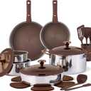 CAROTE 22PCS Stainless Steel Cookware Set with Detachable Handle, Ceramic Hybrid Nonstick Pots and Pans Set, Titanium Cookware, Stackable Kitchen Cookware Set, Induction Safe, Oven Safe, Brown