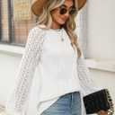 YZEGGO Womens Long Sleeve Textured Shirts Lace Tops Dressy Business Casual Blouses Trendy Outfits 2025 (White, XL)