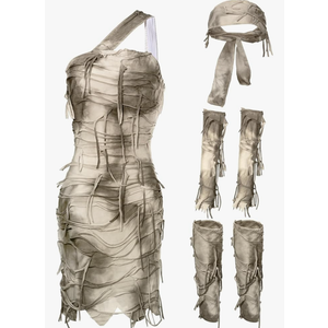 Toulite Halloween Women Mummy Costume Bandaged Mummy Dress with Arm Sleeves Legging Sleeves Headband for Cosplay Size L