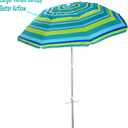 6.5ft beach umbrella with sand anchor, Beach Umbrella for Sand with Tilt, Air vent UPF 50+ Protection Fits in a large Suitcase for Patio Garden Beach Pool Backyard, Green Stripe CH-1501