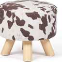 Asense Small Round Ottoman Foot Rest Stool Linen Padded Seat Footstool Ottoman with Anti-Slip Wooden Legs (Cow Brown,Linen)