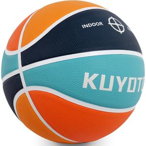 KUYOTQ Kids Youth Adult Size 3/4/5/6/7 (22/25.5/27.5/28.5/29.5") Basketball Premium Rubber or Faux Leather Basketball Indoor Outdoor Basketball for Boys Girls Womens Mens Basketball Gifts (Deflated) (Blue-Teal-Orange Thickened Rubber)