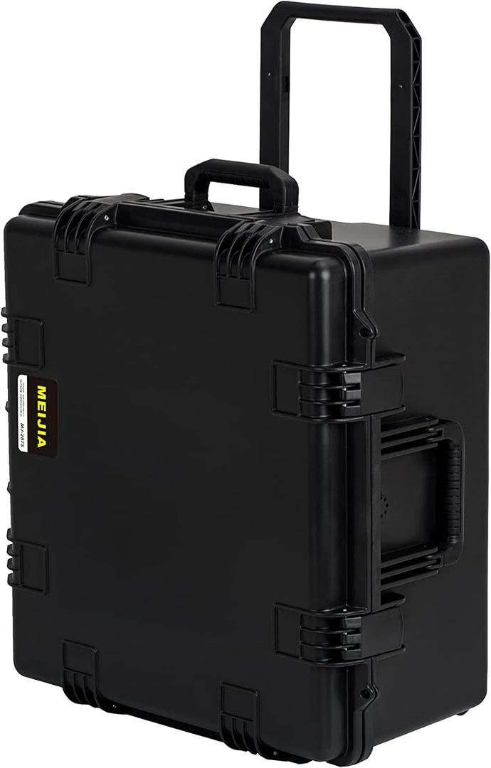 MEIJIA Portable All Weather Waterproof Hard Case, Camera Case with Customizable Fit Foam And Rolling Wheels, 24.8"X23.7"X13.17",Elegant Black